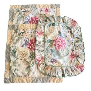 3 Vintage Thomasville Cottage Large Floral Print Ruffle Pillow Shams Covers